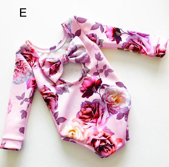 Girls Printed Rompers Hollowed Bow Floral Print Long Sleeve Newborn Jumpsuits Summer Spring Autumn Triangle Outfit 3-18M